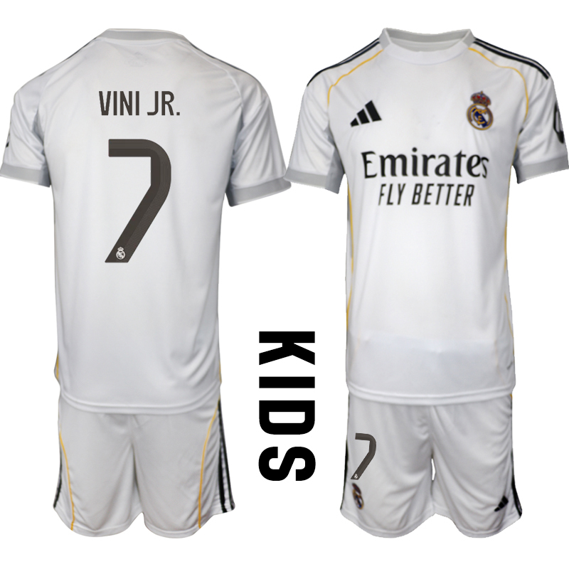 Youth 2025-2026 Club Real Madrid home white 7 Soccer Jerseys 01